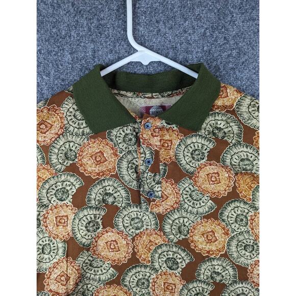 Green Gold Shells Vintage Chiamare Mens Unique Short Sleeve Shirt Shells Size L - Picture 3 of 10